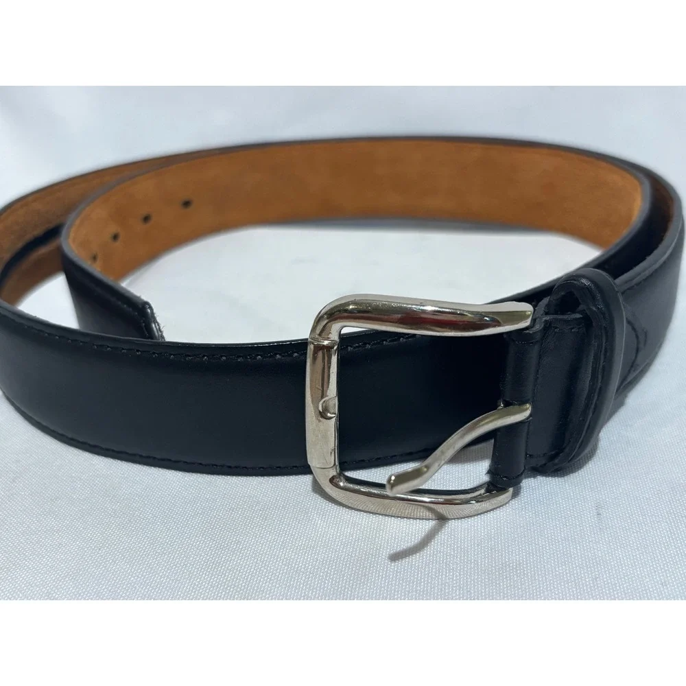 Black Genuine‎ Leather Money Belt Hidden Zipper Pocket Silver Buckle 46 capsule